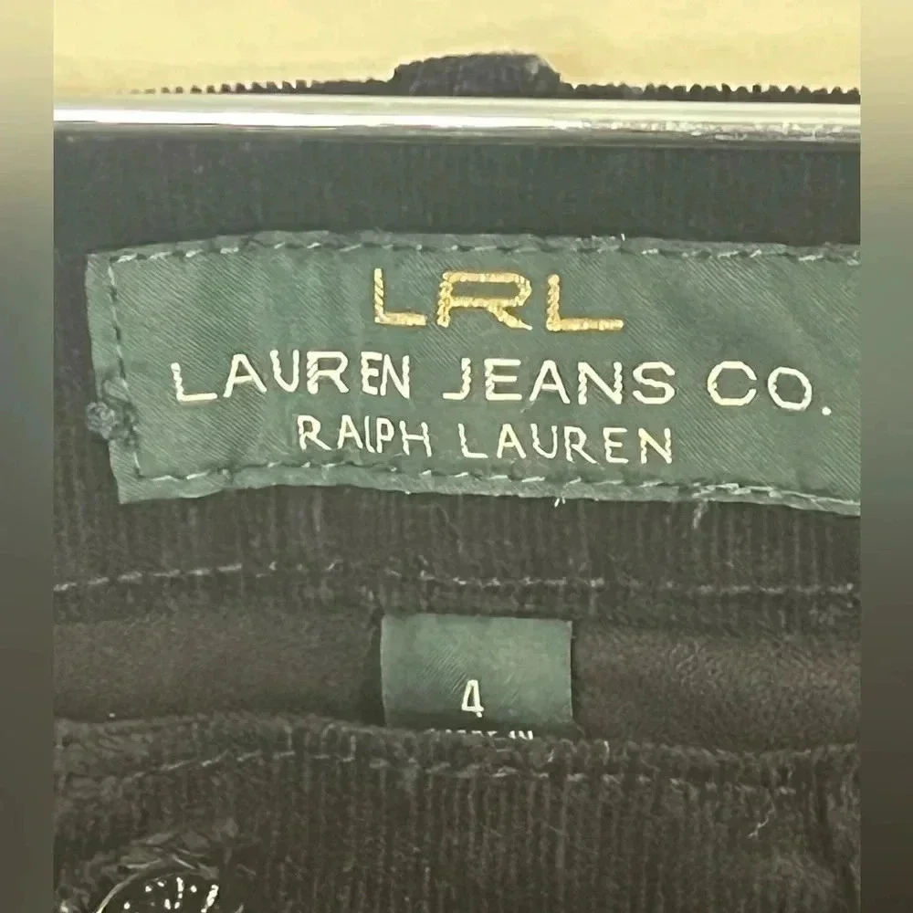 LRL Micro Corduroy Straight Leg Pants Classic Black Size 4